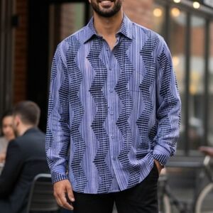 NWOT Jhane Barnes XL 90s Retro Western Jacquard Eclectic Silk Blend Dress Shirt